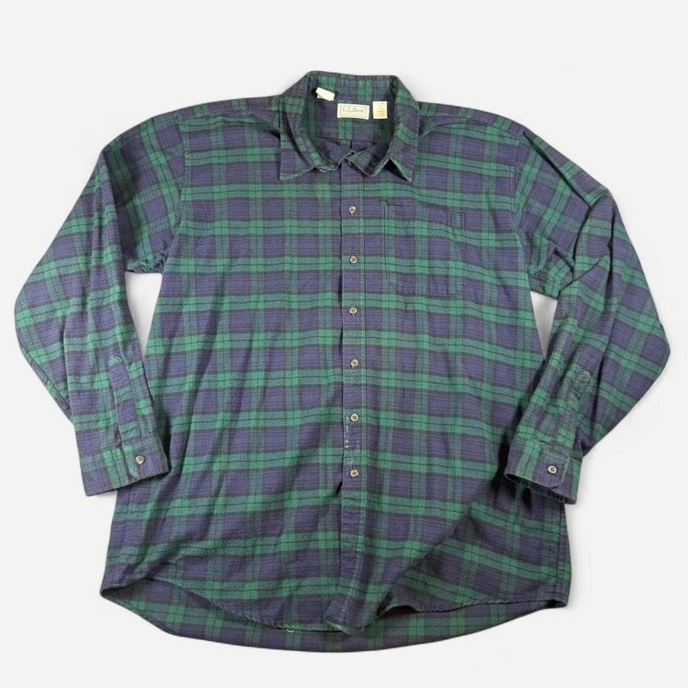 Vintage LL Beans Green / Black Plaid Heavyweight Flannel USA Sz 2XLT Lumberjack